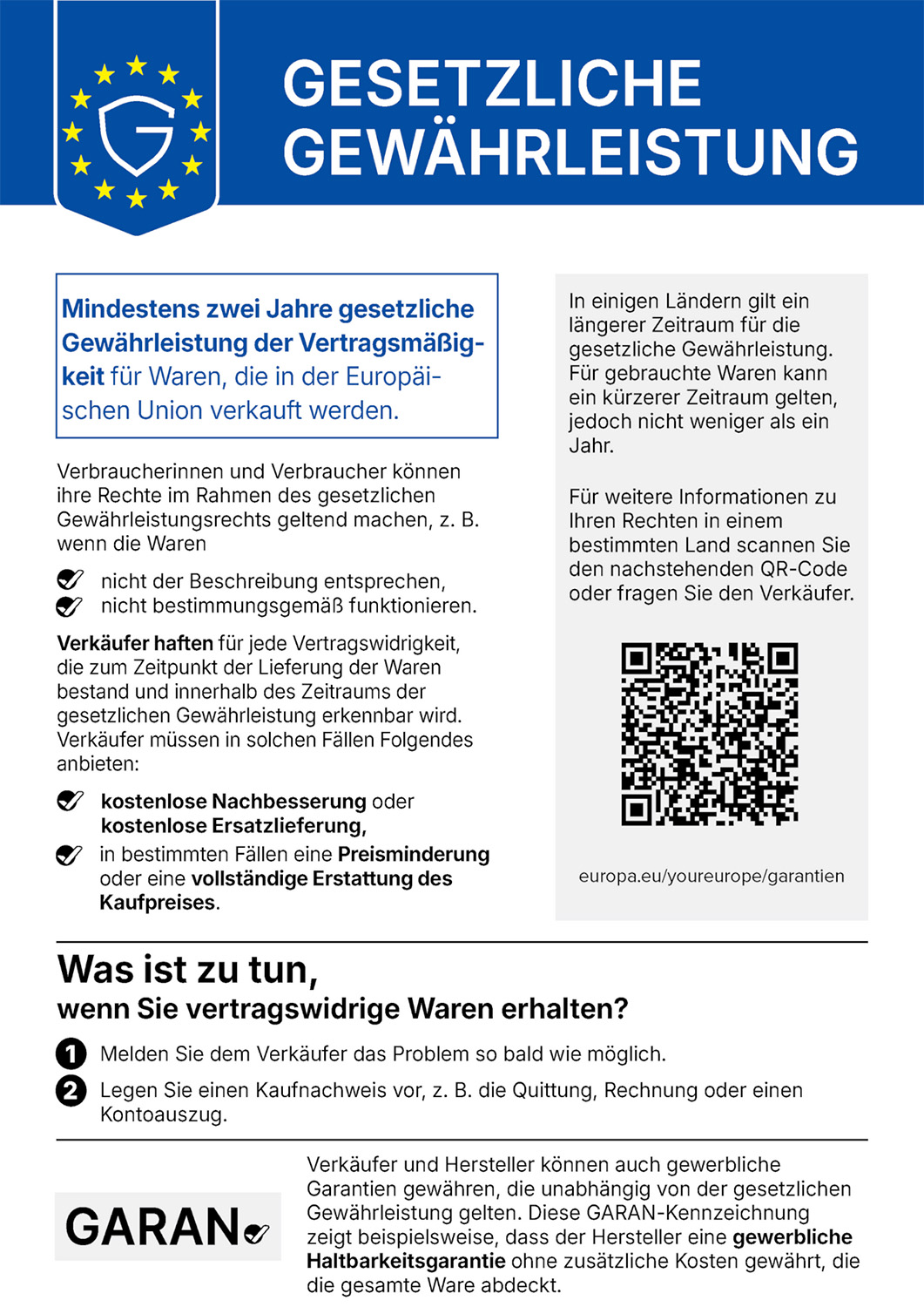Informationen zu gesetzlichen Gewährleistungen